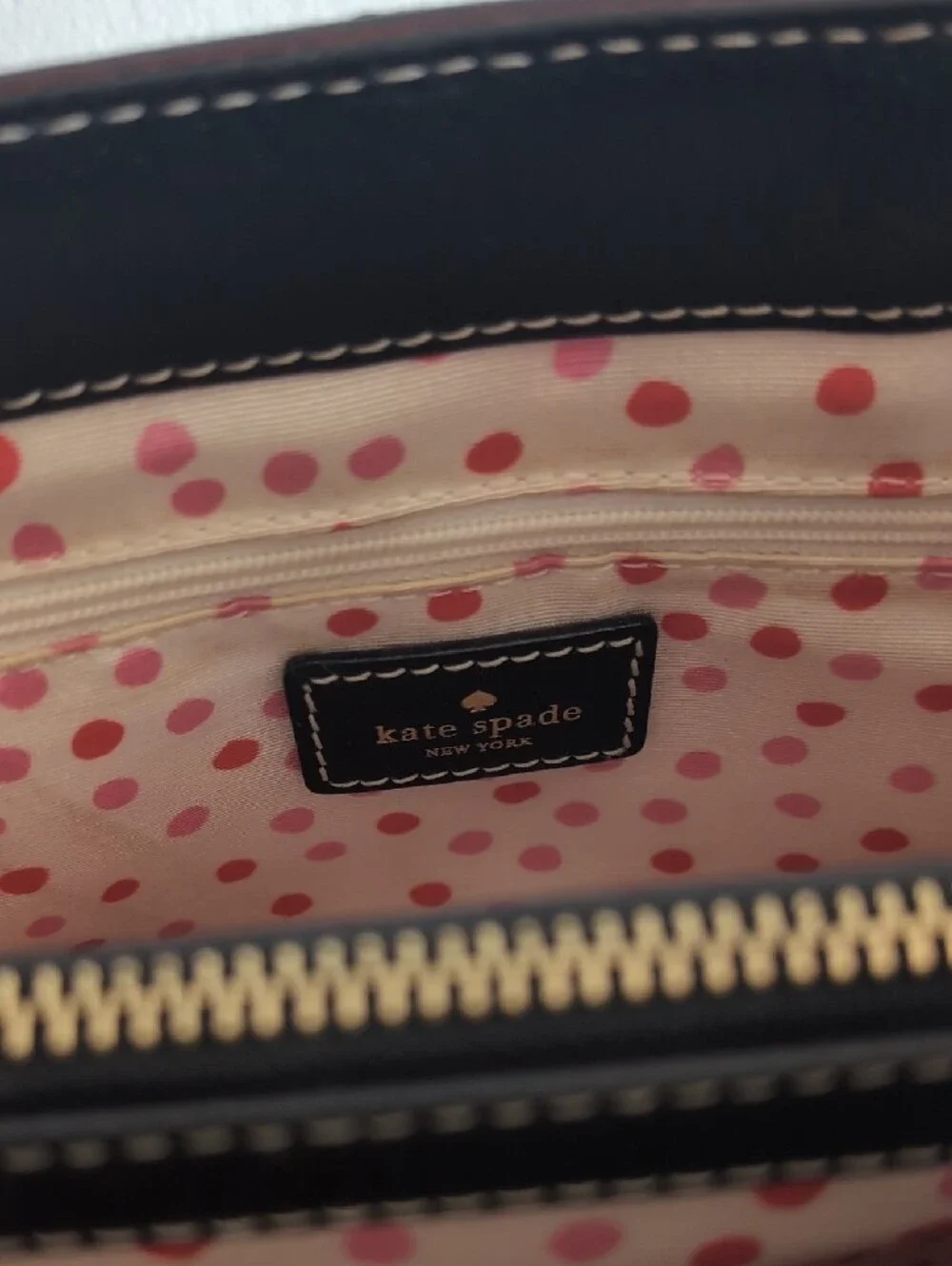 kate spade Black Leather Tote with Gold-Tone Plaque